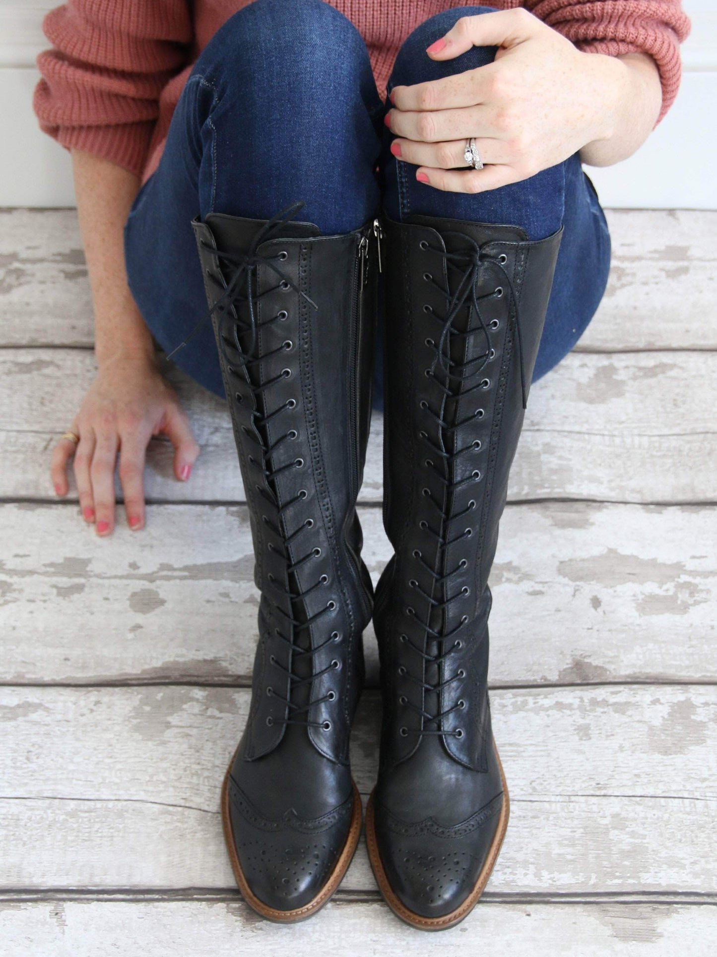 The black lace up front allows the boot to be tailored to each ankle shape. 