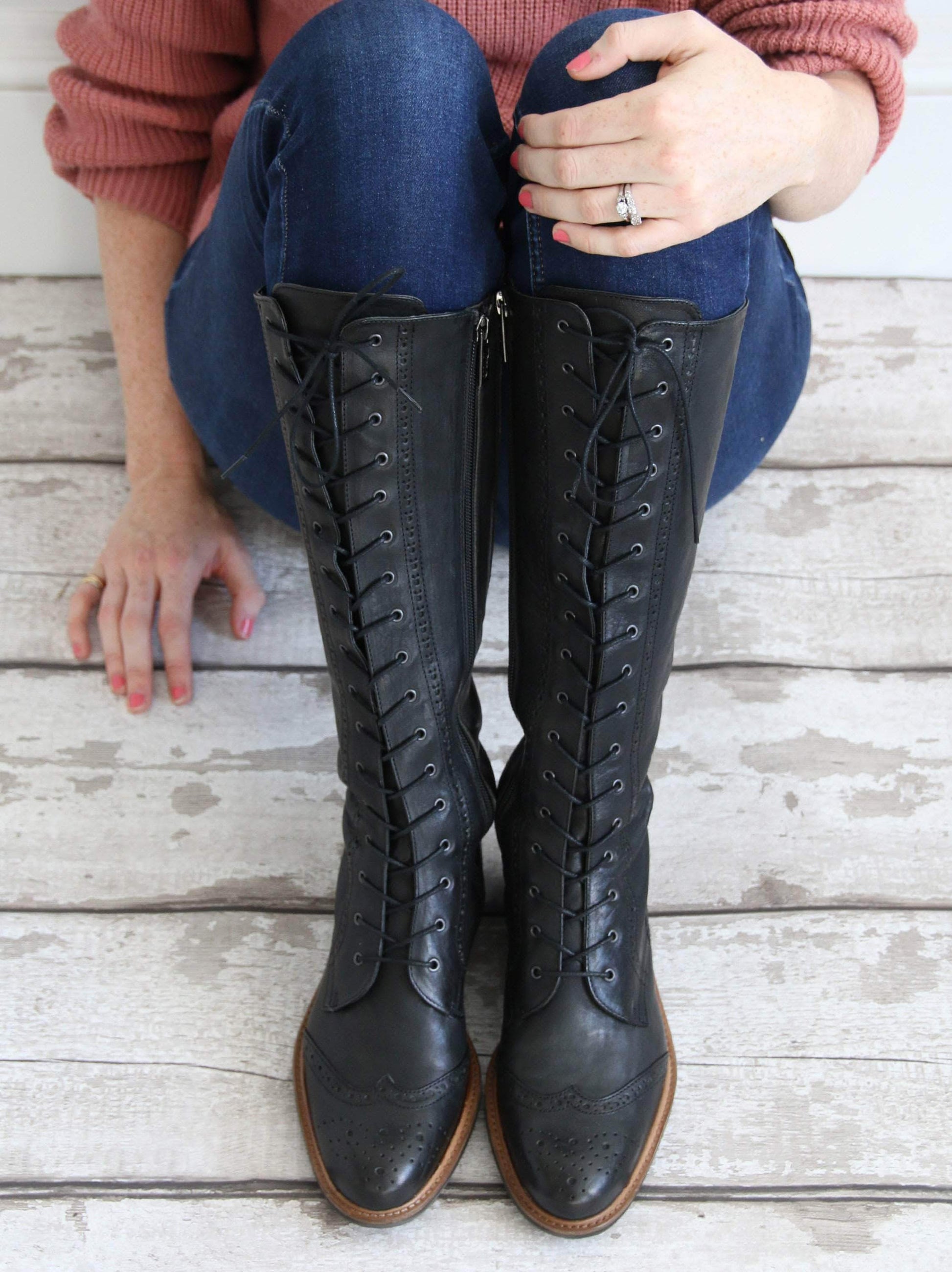 The black lace up front allows the boot to be tailored to each ankle shape. 