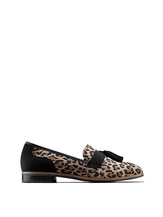 Milford, a statement loafer with leopard print suede and black detailing.