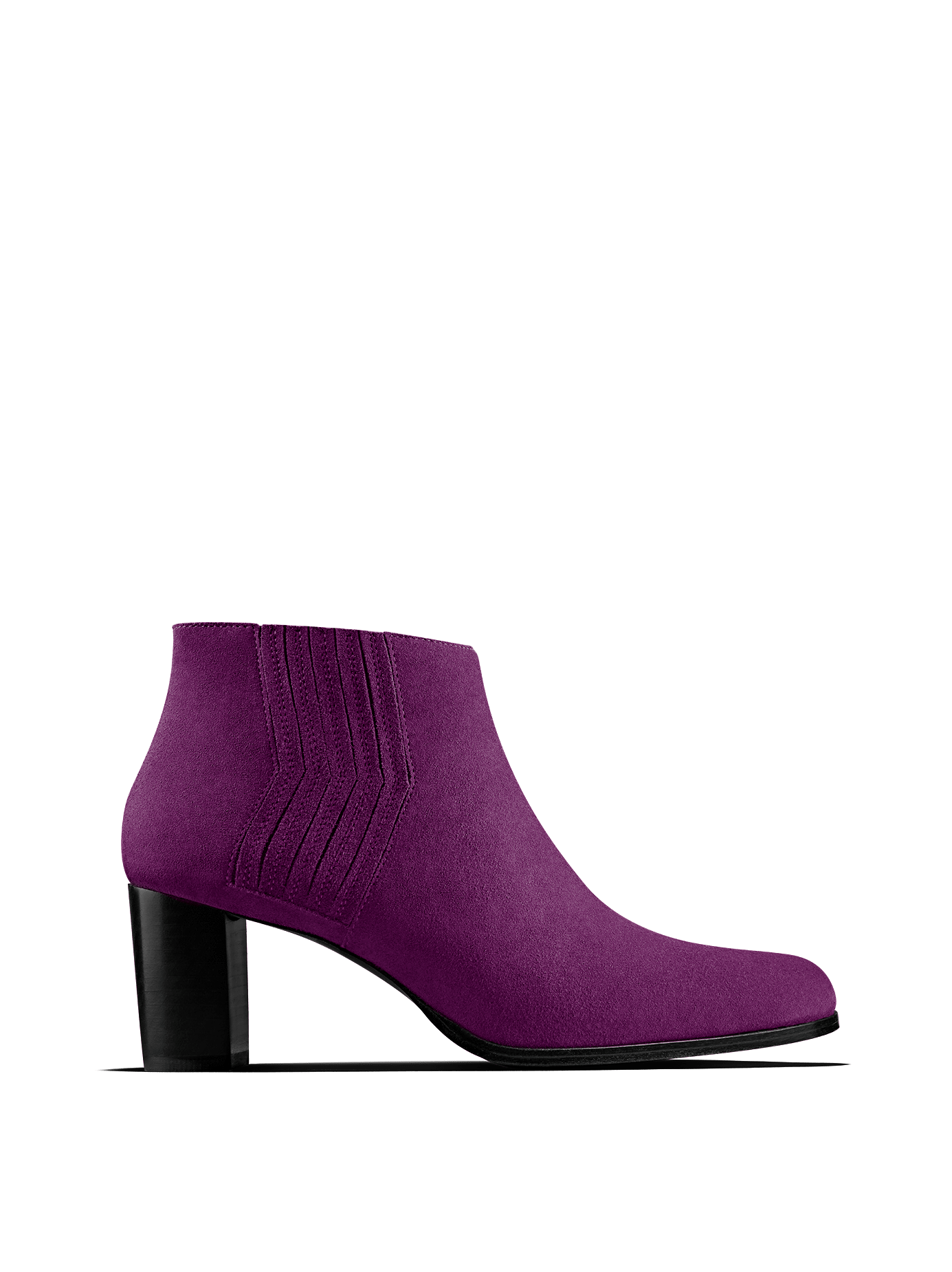 Miller in fuchsia purple suede, our statement ankle boot with zig-zag detail.