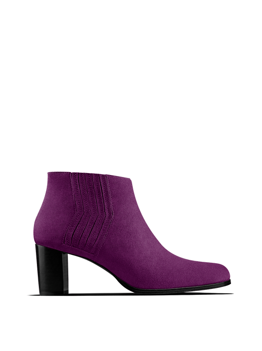Miller in fuchsia purple suede, our statement ankle boot with zig-zag detail.