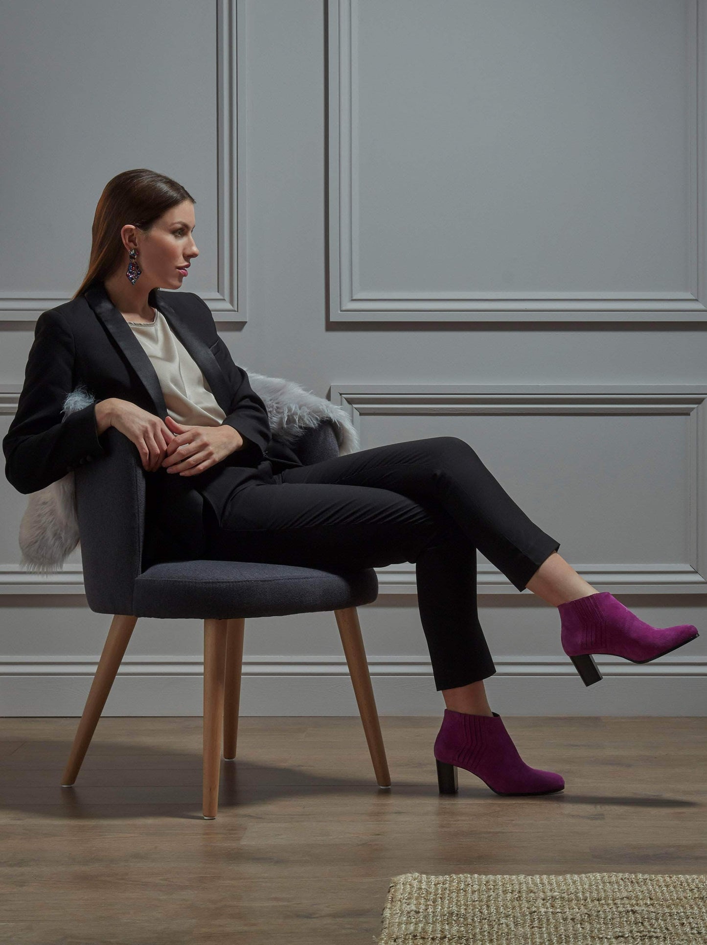Add a pop of purple suede to an outfit with our Miller ankle boots in fuchsia.