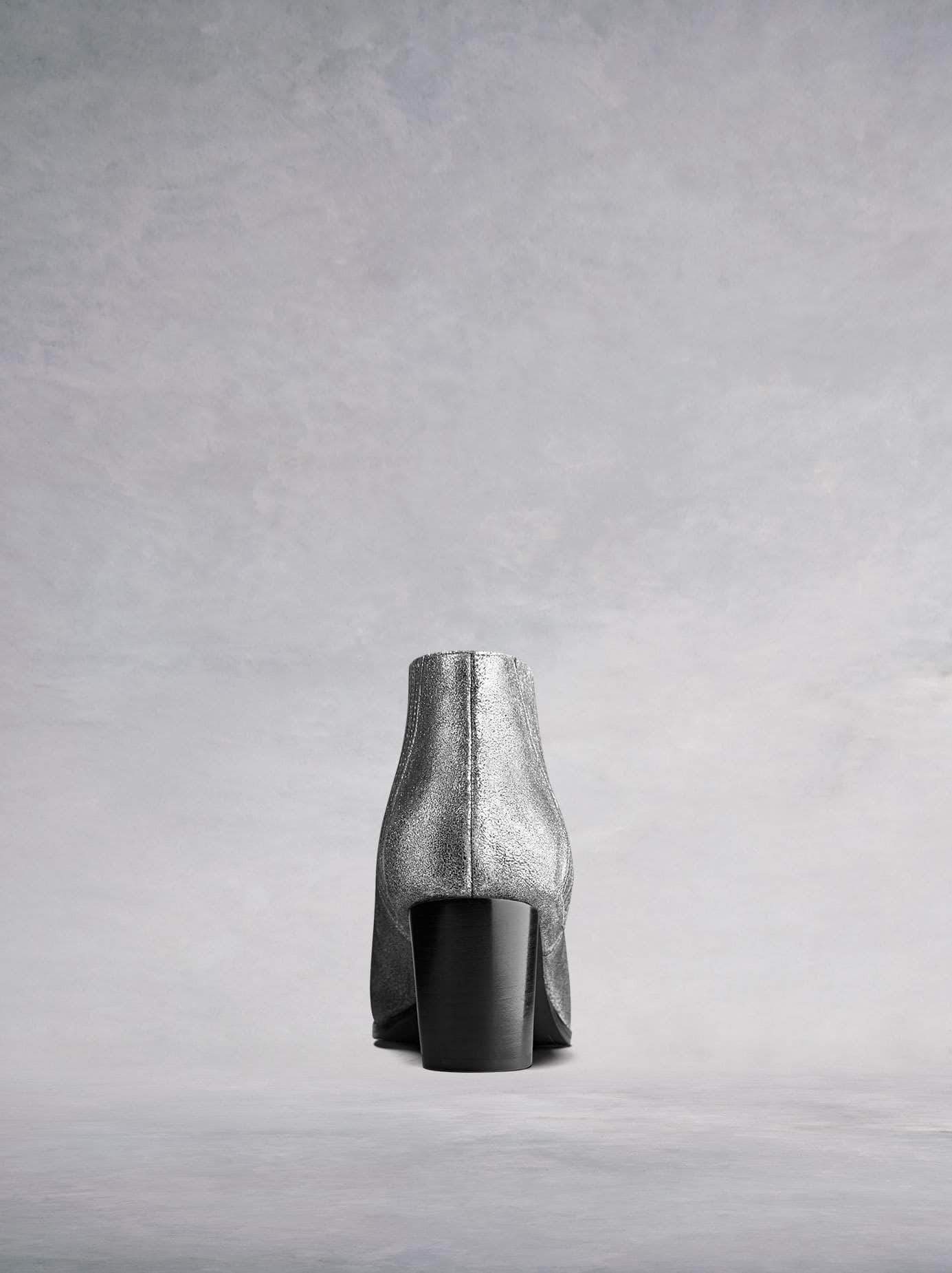 The mid-height heel on Miller in silver is both comfortable and stylish. 