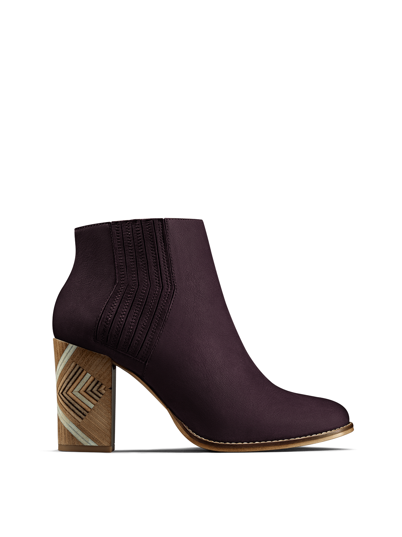 Paragon, a luxury purple nubuck Chelsea boot with a hand stacked leather heel.