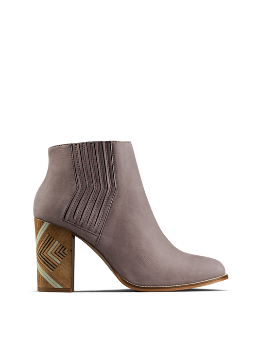 Paragon, our luxury taupe nubuck Chelsea boot with a hand stacked leather heel.
