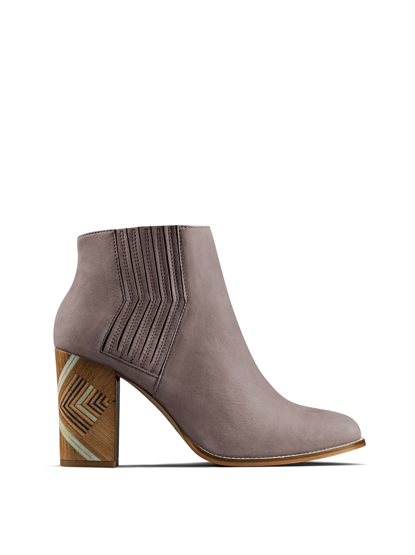 Paragon, our luxury taupe nubuck Chelsea boot with a hand stacked leather heel.