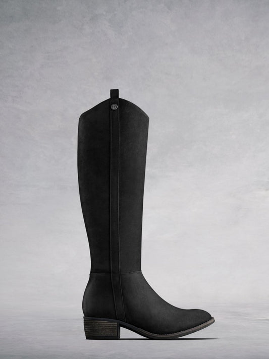 The Phoenix, a western-inspired black nubuck knee high boot. 