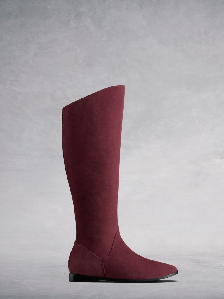 The Raven - a chic flat boot with a hidden wedge in soft burgundy suede.