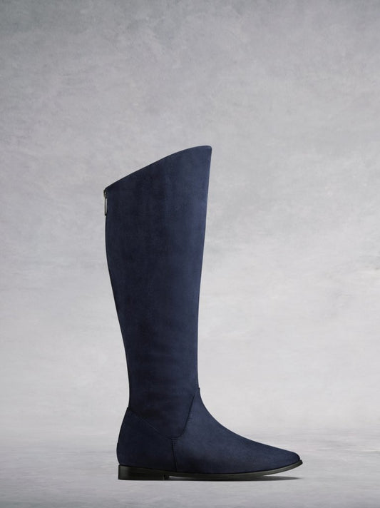 The Raven - a chic flat boot with a hidden wedge in velvety soft navy suede.