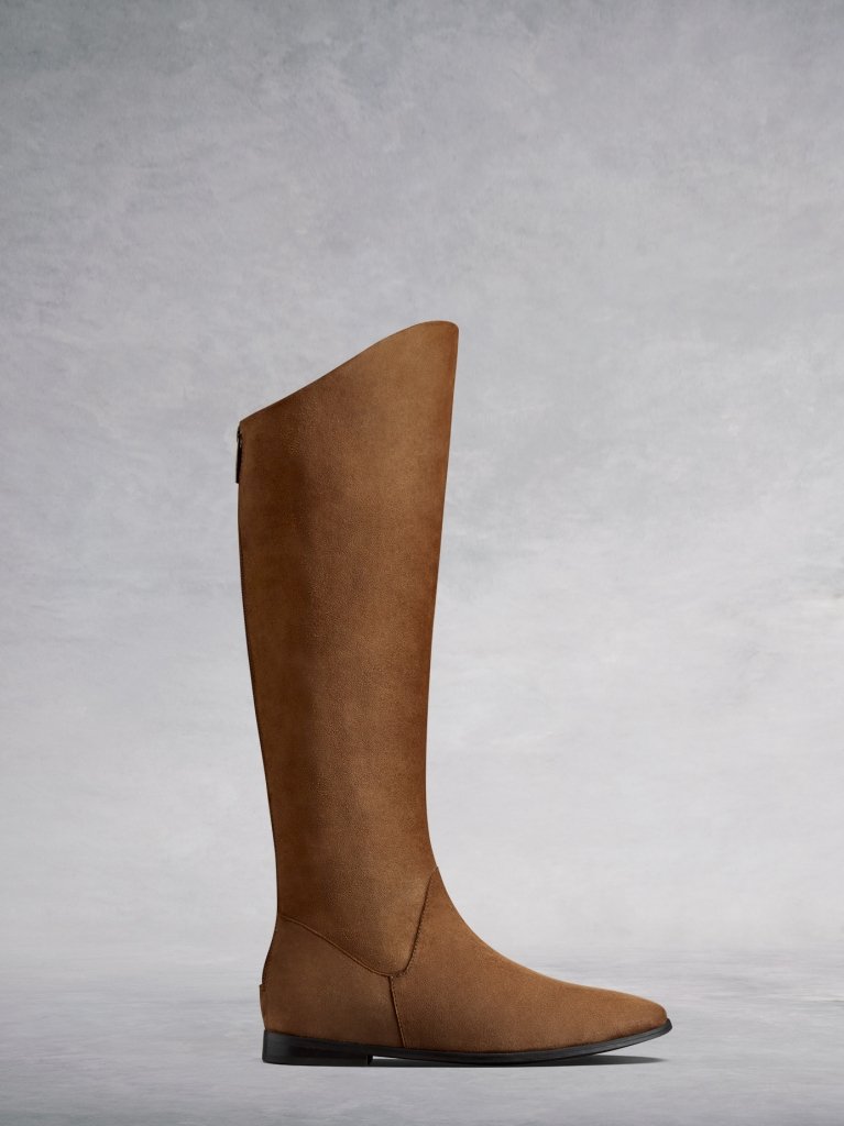 The Raven - a chic flat boot with a hidden wedge in velvety soft tan suede.
