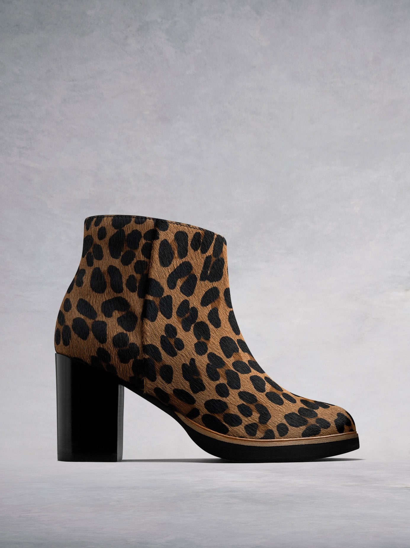 The Ryton - a statement leopard hair leather high heeled ankle boot. 