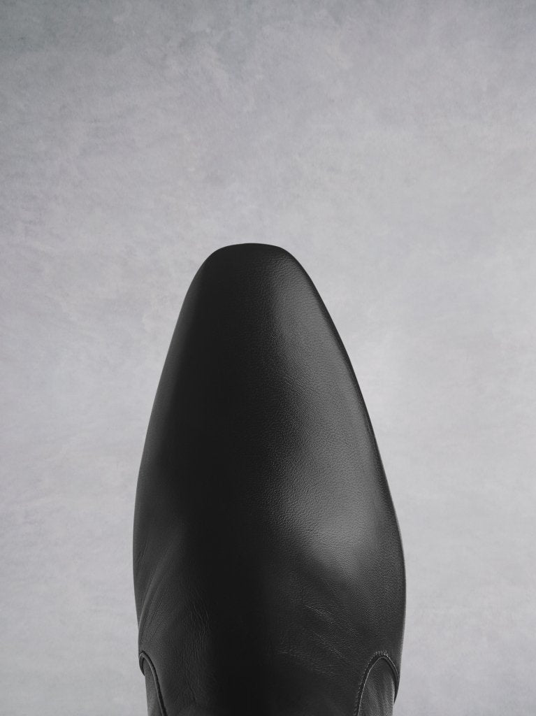 The black leather Sarsgrove has an on-trend 'chisel' square toe shape.