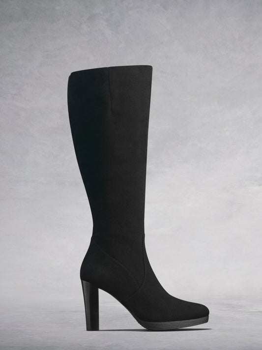 The Sedgeley, a beautifully tailored knee high boot in black suede. 