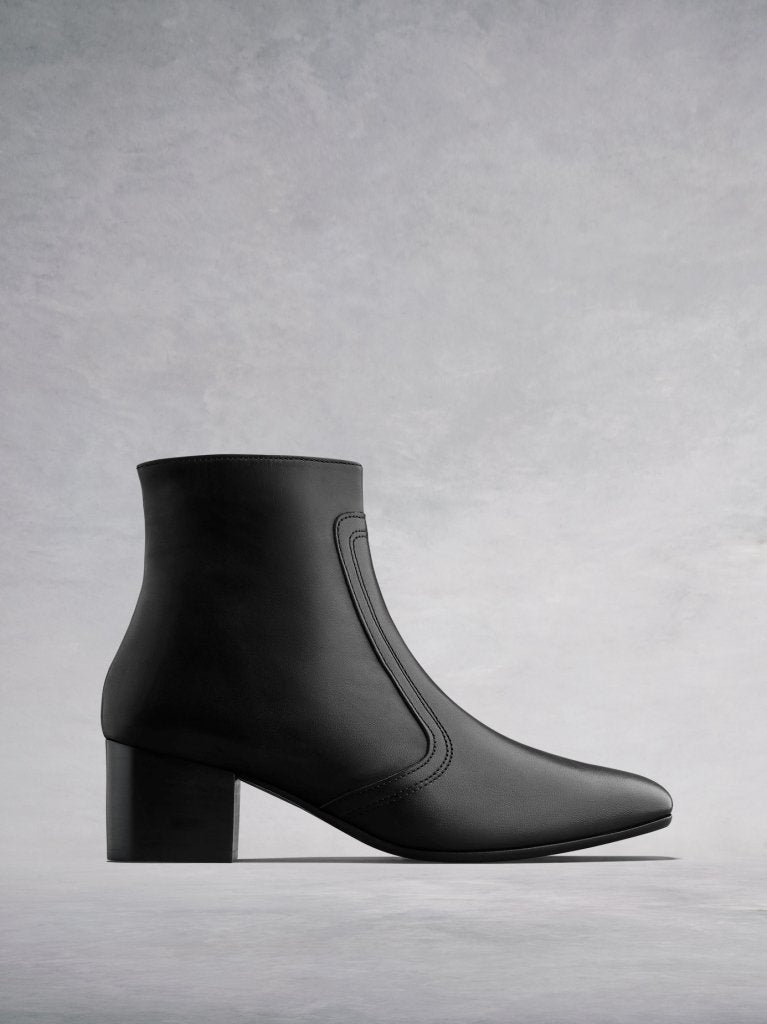 The Shimmer - an elegant square toed ankle boot in black leather.  