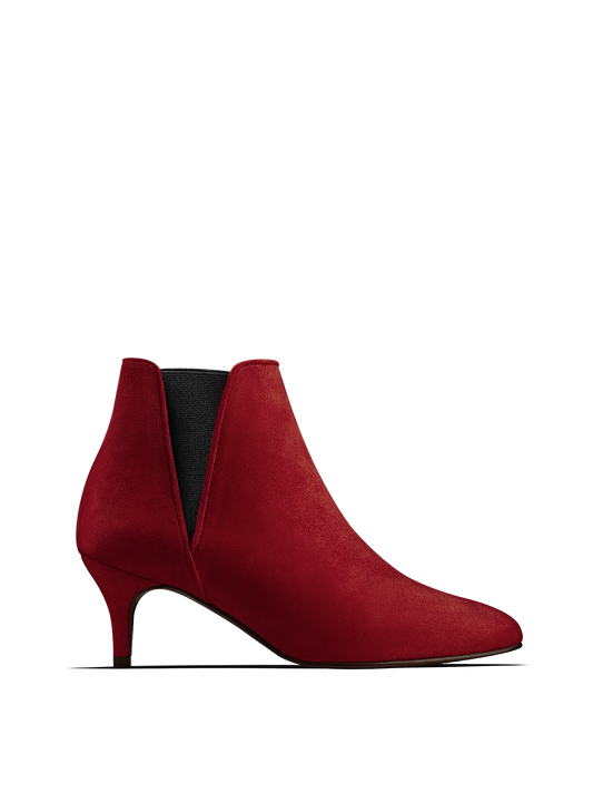 Somerton, our kitten heel Chelsea boot in eye-catching red suede.