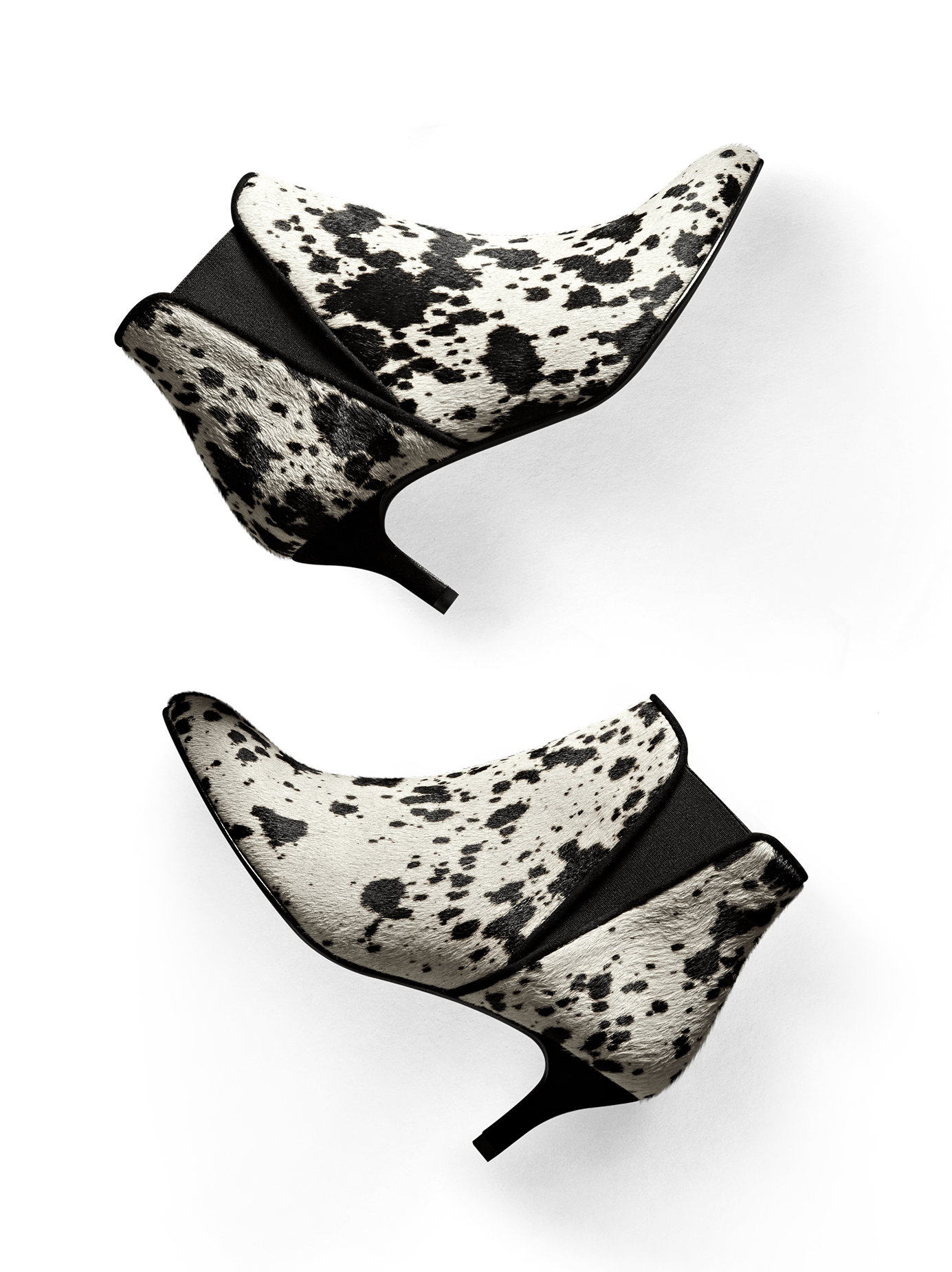 Monochrome Somerton, a kitten heel Chelsea boot in white and black hair leather.