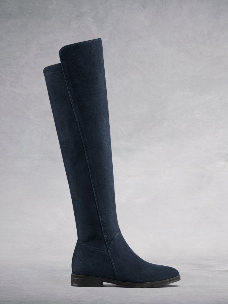Tunstall, our beautifully versatile navy suede over the knee boot. 