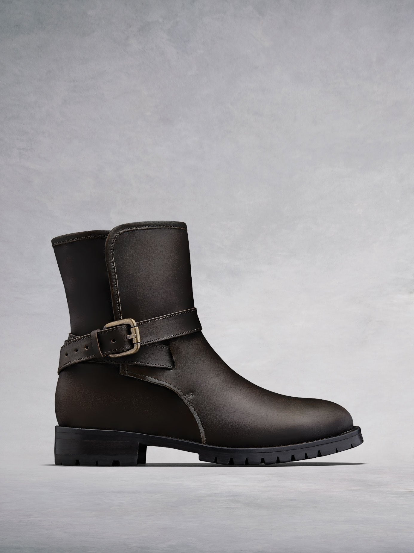 The Winfell, our casual biker style ankle boot in rich brown leather. 