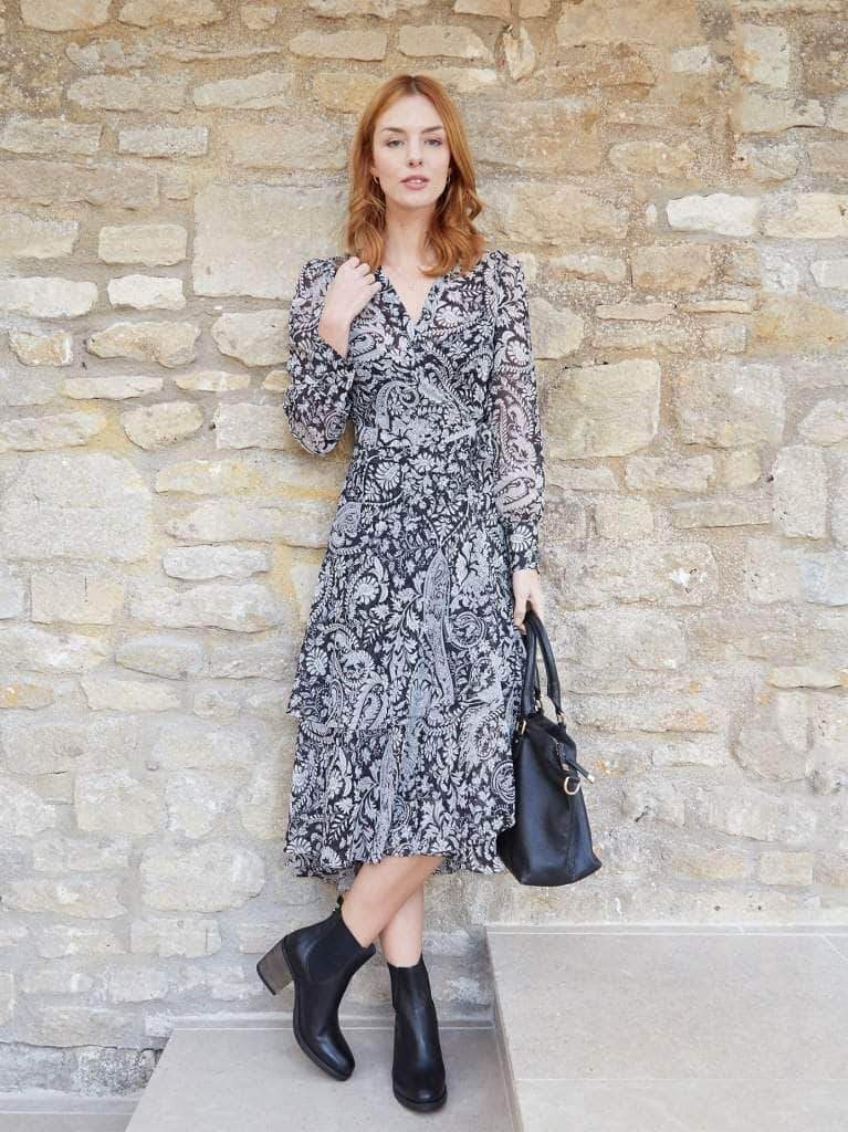This staple black ankle boot can be worn with jeans or midi dresses or skirts. 